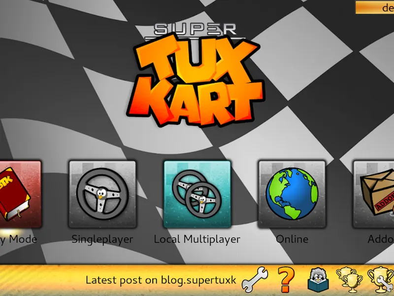 Schermata di scelta della modalità di SuperTuxKart con gara locale e in rete